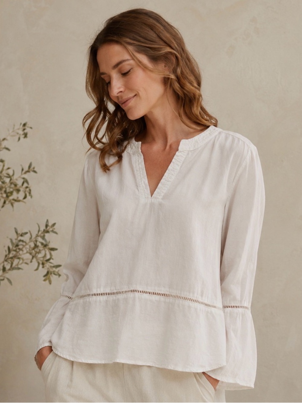 Cloth & Stone White Bell Sleeve‎ Blouse Large Boho Whimsy Fairy Cottage Prairie